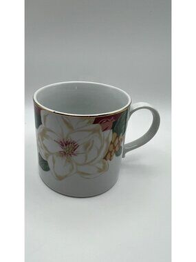 Tienshan Fine China Magnolia Mug With Floral & Fruit Design 10 Oz Gold Trim Made